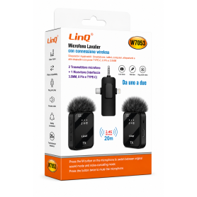 Microphone, Audio Device - Wireless Lavalier Microphone LinQ W7053 – Dual Transmitters + USB-C / Lightning / 3.5 mm Receiver – B