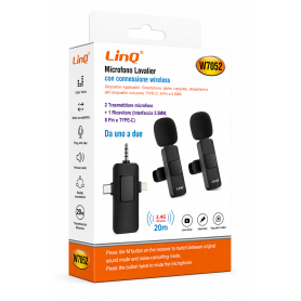 Microphone, Micro sans fil - Microphone Cravate Sans Fil LinQ W7052 – Double Émetteur + Récepteur USB-C / Lightning / Jack 3,5 m