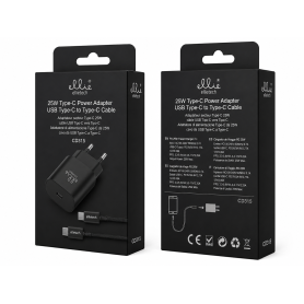 Chargeur, Adaptateur - Kit Chargeur USB-C / USB-C Ellietech CD315 25W - Noir, prix de gros.