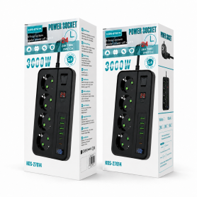 Bloc multiprise, Prise électrique - Multiprise KOS-27014 4 Prises EU avec 4 USB et 2 Type-C - Minuterie 24H - 3000W - 2M - Noir,