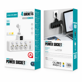 Bloc multiprise, Prise électrique - Multiprise KOS-27044, 4 Prises EU, 2 USB-A, 2 USB-C, Interrupteurs Individuels, Veilleuse 3 