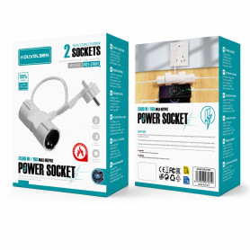 Adaptateur Secteur, Convertisseur - Adaptateur de Prise KOS-27081, 2 Prises EU, Fiche Plate, Câble 36 cm, 16 A 250 V 3500 W, Bla
