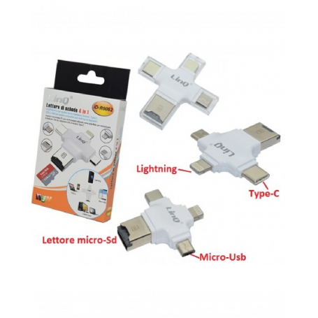 Lecteur Cartes Micro SD 4 en 1 Lightning USB Type-C Micro USB LinQ OTG7976