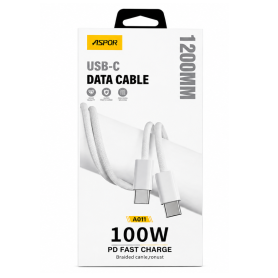 Chargeur, Connecteur - Câble de Chrage USB-C / USB-C 100W PD - ASPOR A011 - 1.2M Blanc, prix de gros.