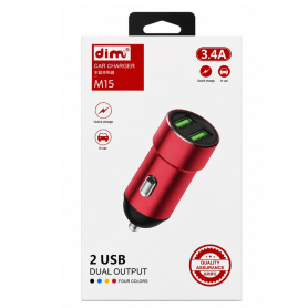 Adaptateur, Chargeur Auto - Chargeur Voiture Double USB 3.4A - DIM M15 - Rouge, prix de gros.