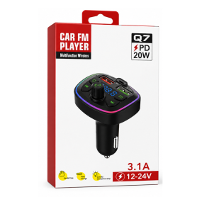 Adaptateur, Émetteur - Transmetteur FM Bluetooth pour voiture avec Chargeur USB-C PD 20W - Q7 - 3.1A, prix de gros.