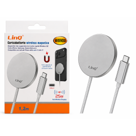 Charger, Power Adapter - LinQ W8900 25W Magnetic Wireless Charger USB-C 1.2m - Silver, wholesale price