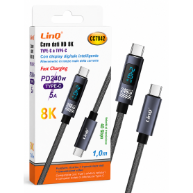 Câble, Connecteur - Câble USB-C vers USB-C 240W 8K avec Écran Digital LinQ CC7842 1m - Noir, prix de gros.