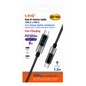 Chargeur, Connecteur - Câble USB-C vers USB-C 120W avec Écran Digital LinQ CC7841 1,2m - Noir, prix de gros.