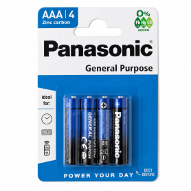 Batteries, Accumulateurs - Piles Zinc-Carbone AAA Panasonic General Purpose R03 1.5V x 4pcs, prix de gros.