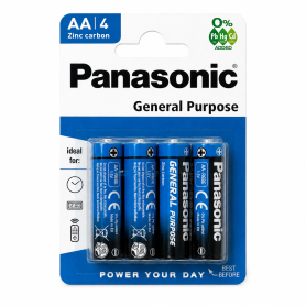 Batteries, Accumulateurs - Piles Zinc-Carbone AA Panasonic General Purpose R6 1.5V x 4pcs, prix de gros.