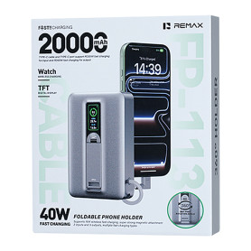 Chargeur Portable, Power Bank - Batterie Externe Magnétique Sans Fil REMAX FP-113, 20000mAh, PD40W, 15W Sans Fil, Écran TFT, Câb
