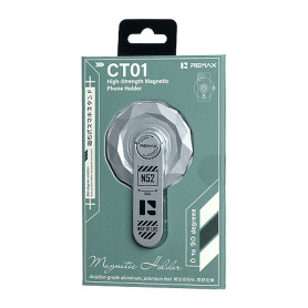 Support Téléphone, Porte-Téléphone - Support Téléphone Magnétique REMAX CT01, Argent, Rotatif À 360°, Pliable De 0 À 90°, Alliag