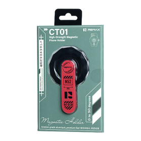 Support Téléphone, Porte-Téléphone - Support Téléphone Magnétique REMAX CT01, Rouge, Rotatif À 360°, Pliable De 0 À 90°, Alliage