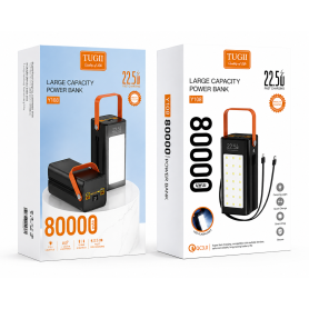 Batterie Externe, Chargeur Portable - Power Bank 80000mAh Charge Rapide PD 22,5 W 4USB+USB-C Lampe de Camping TUGII-Y108 - Noir,