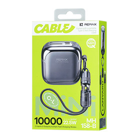 Chargeur Portable, Batterie Externe - Mini Power Bank Portable avec Câble USB-C Lightning 22.5W 10000mAh REMAX MH158-B - Noir, p