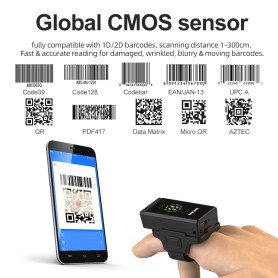 Barcode Scanner, Ring Scanner - Wearable Ring Barcode Scanner GT-690, 1D 2D QR, Bluetooth 2.4G And USB, 720mAh, 512KB Storage, 5