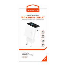 Adaptateur, Bloc d'alimentation - Chargeur Rapide GaN PD 45W avec Écran Intelligent USB-C XSSIVE XSS-AC87 - Blanc, prix de gros.