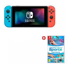Gaming Console, Video Game System - Nintendo Switch OLED Console + 32GB Joy-Con + Nintendo Switch Sports - Blue and Red - Grade