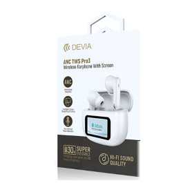 Devia ANC TWS Pro3 Wireless Bluetooth Earbuds with Display - White | Noise Cancelling Audio Excellence