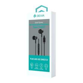 Earbuds, Headphones - Wired Metal Type-C Earphones Devia Smart Series M2 EM111 - Black, wholesale price