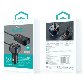 Chargeur de voiture à charge rapide avec 3 ports USB-A et 2 ports USB-C 45W Devia Pro1 K5 - Noir