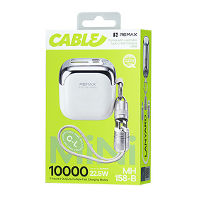 Chargeur Externe, Batterie de Secours - Power Bank Portable avec Câble USB-C Lightning 22.5W 20000mAh REMAX MH159-B - Blanc, pri
