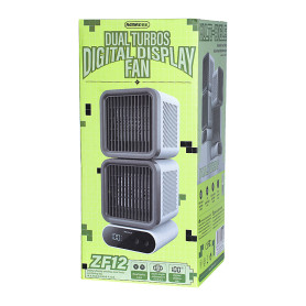 Fan, Cooling Device - REMAX RS-ZF12 Digital Display Dual Turbo 9W Oscillating Fan - White, wholesale price