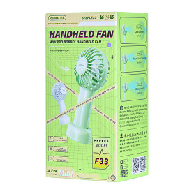 REMAX F33 Portable Mini Fan 1200mAh - Built-in Stand 3 Speed Settings - Purple