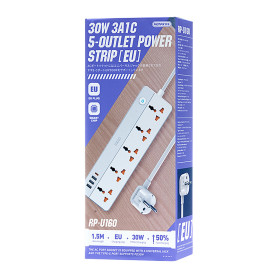 REMAX RP-U160 Kiddy Series Power Strip – 5 Sockets 4 USB Type-C Ports – Black – Child-Safe & Multi-functional
