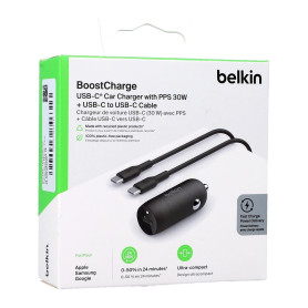 BELKIN 30W USB-C Car Charger with 1M USB-C Cable CCA004BT1MBK-B6 - Black