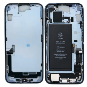 Chassis iPhone 15 Plus Bleu Connecteur de Charge sans Vitre Arrière + Batterie (Origine Demonté) Grade A