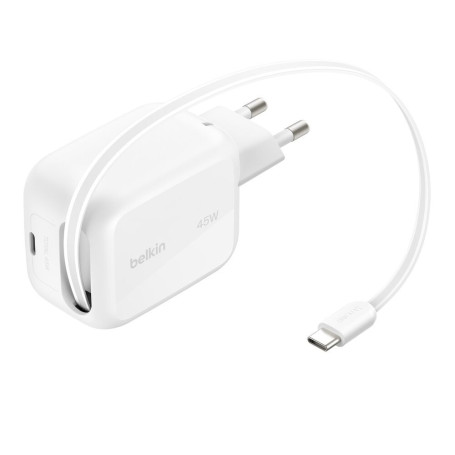 Chargeur Secteur USB-C GaN avec Câble Rétractable (45W) BELKIN WCH023kqWH - Blanc