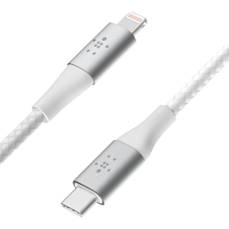 Câble Tressé USB-C vers Lightning 2M BELKIN CAA004bt2MWH - Blanc