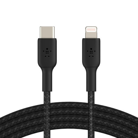 Câble tressé USB-C vers Lightning 1M BELKIN CAA004bt1MBK - Noir