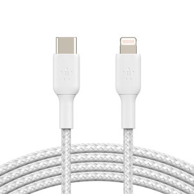 Câble Tressé USB-C vers Lightning 1M BELKIN CAA004bt1MWH - Blanc