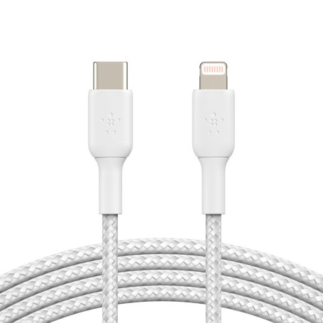 Câble Tressé USB-C vers Lightning 1M BELKIN CAA004bt1MWH - Blanc