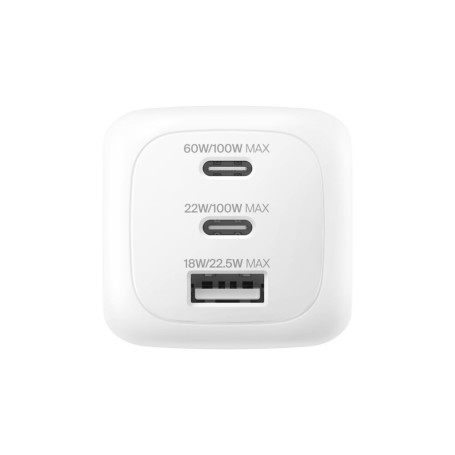 Chargeur Secteur GaN 3 Ports 100W Avec Adaptateur Voyage BELKIN WCH016hqWH - Blanc