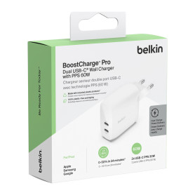 Chargeur 60W (2 USB-C) BELKIN WCB010VFWH - Blanc