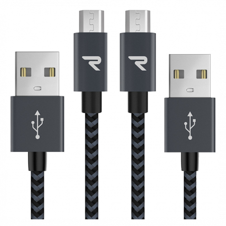 Câble USB / Micro Nylon Tressé RAMPOW RAA-21 Gris/Noir - 3m - Pack de 2