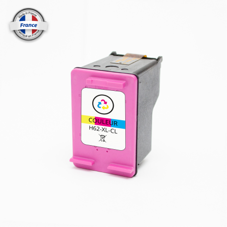 Jet Compatible pour N°62XL - C2P07AE Cyan Inkjet cartridge HP Reman 415 Pages Avec puce récente avec niveau