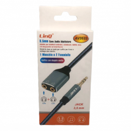 Audio Adapter Jack 3.5mm Male / 2 Jack 3.5mm Female (Headphone) Braided Nylon LinQ AV3533