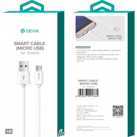 Câble USB / Micro - Devia Smart Series - 5V 2.1A 1M - Blanc