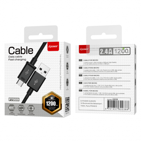 Câble Micro USB - D-power F7009/S616S - 1.2M Noir