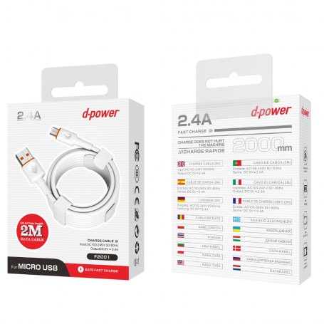 USB / Micro USB cable - D-power F2001 - 2M White