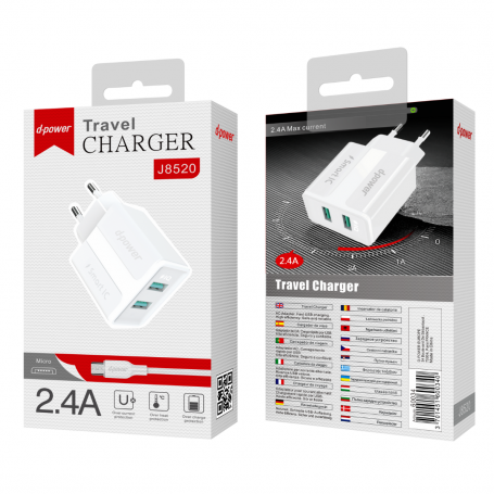 2USB / Micro Travel Charger Kit - D-power J8520 - White