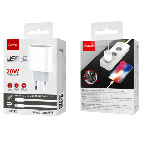 Kit Chargeur Type-C / Lightning 20W PD - D-power J8542 - Blanc