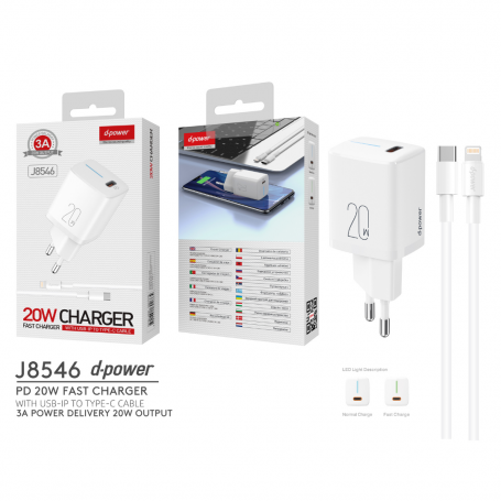 Kit Chargeur Type-C / IP 20W PD - D-power J8546 - Blanc