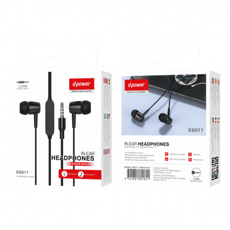 Ecouteurs Kit Main Libre Jack 3.5mm - D-power K6011 - Noir