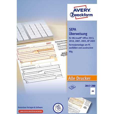 Feuilles de paiement SEPA A4 x200 - Avery Dennison Zweckform(Reconditionné)